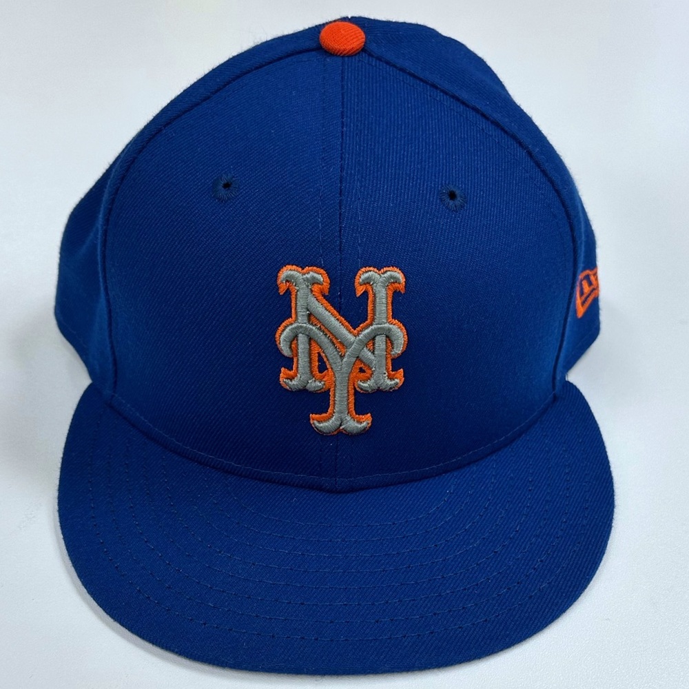 New Era New York Mets MLB 59fifty Fitted Hat 7 3/4 Baseball Blue Orange - Picture 2 of 6